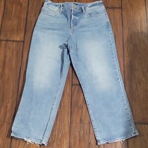 Express Relaxed Straight Ankle High Rise Stretch Light Blue Jeans
